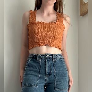 Urban Renewal - Eco Linen Smocked Cropped Tank Top